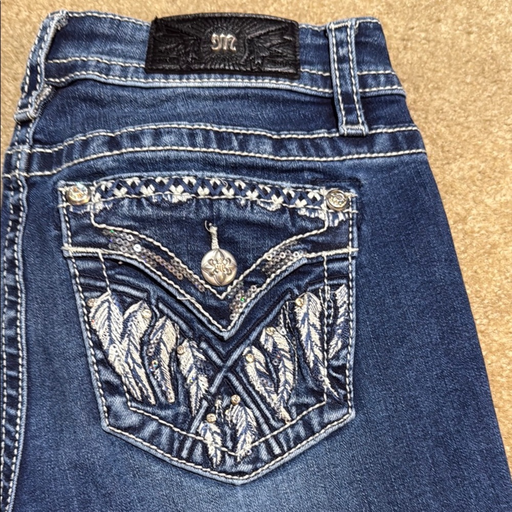 Miss Me Hailey Skinny Jeans with Ornate Stitching and Rhinestone Embellishments